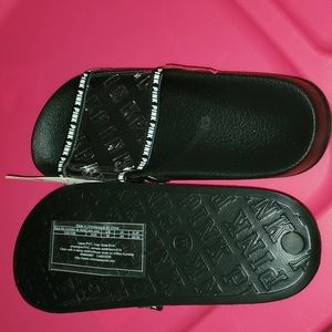 Victoria's Secret PINK Single Strap Slides Sandals Medium (7/8) Clear Logo